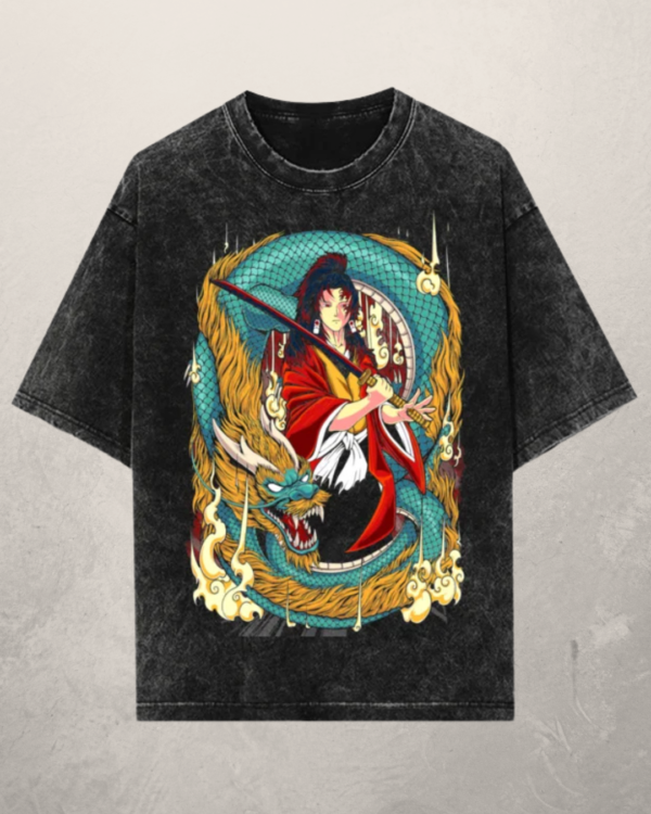 Acid Wash Anime Oversized T-Shirts